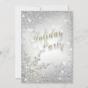 Elegant Snowflakes Gold Frost Holiday Party Invitation