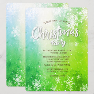 Elegant Snowflakes Green Christmas Company Invitation
