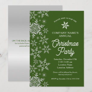 Elegant Snowflakes Green Company Christmas Party Invitation