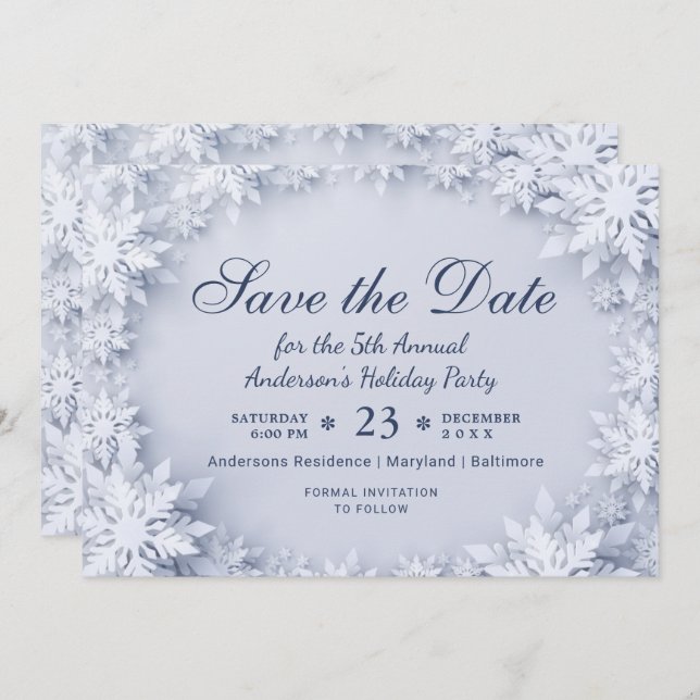 Elegant Snowflakes Holiday Christmas Party Invitation (Front/Back)