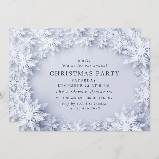Elegant Snowflakes Holiday CHRISTMAS PARTY Invitation (Front/Back)