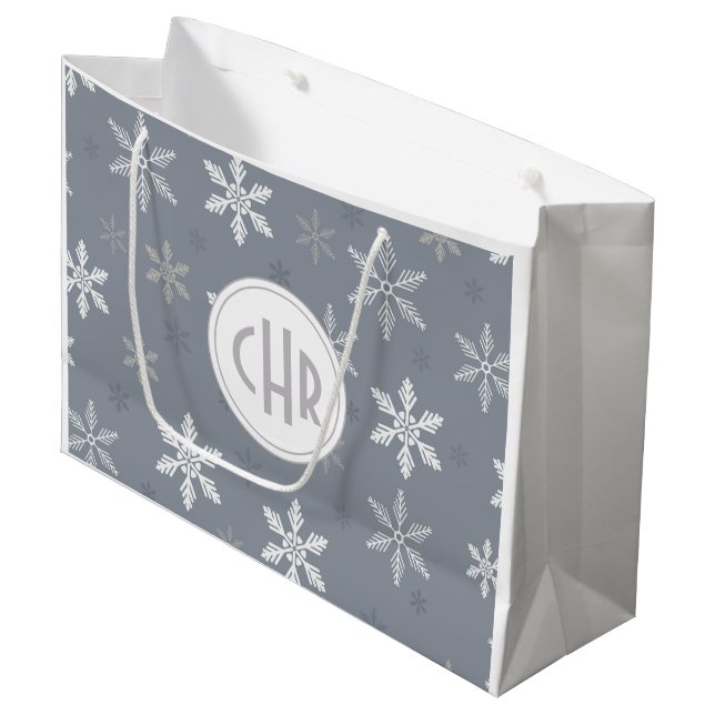 Elegant Snowflakes in Blue Background Large Gift Bag (Front Angled)