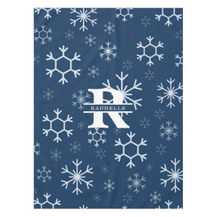 Elegant Snowflakes in Navy Blue Background Tablecloth