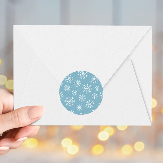 Elegant Snowflakes Light Blue Holiday Classic Round Sticker (Creator Uploaded)