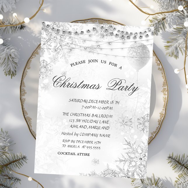 Elegant Snowflakes,Lights,Balloon,Christmas Party Invitation (Creator Uploaded)