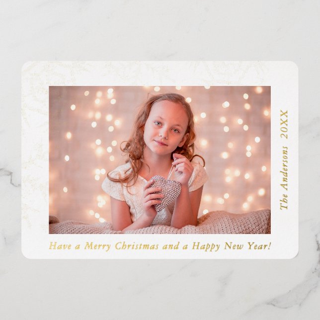 Elegant Snowflakes Merry Christmas Custom Photo Foil Holiday Card (Front)