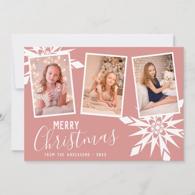 Elegant Snowflakes Merry Christmas Custom Photo Holiday Card (Front)