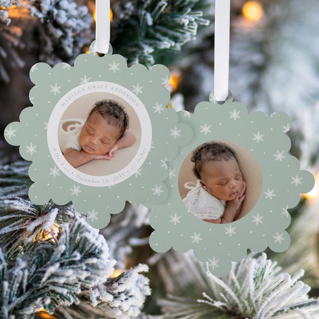 Elegant Snowflakes Mint Baby's First Christmas Tree Decoration Card (Creator Uploaded)