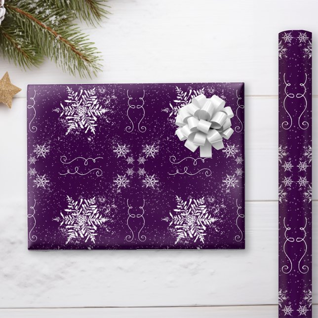 Elegant Snowflakes on Purple Amethyst Wrapping Paper (This deep Purple Amethyst Wrapping Paper with Gentle Snowflakes creates elegance under your tree!)