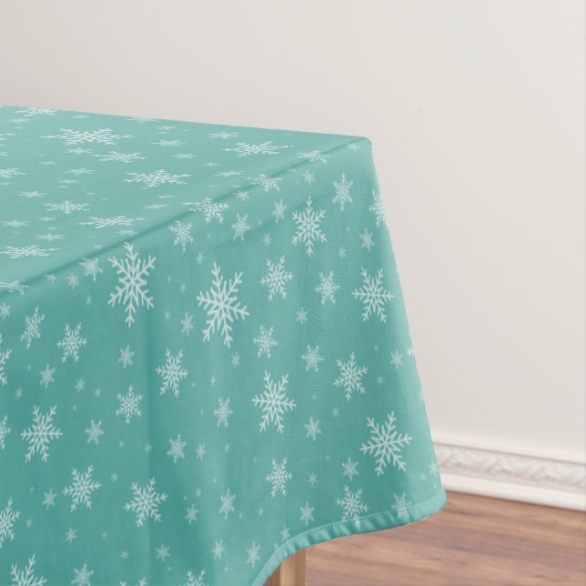 Elegant Snowflakes on Teal Tablecloth (In Situ)