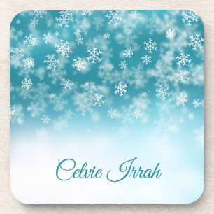 Elegant Snowflakes Personalised   Plastic Coaster