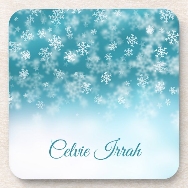 Elegant Snowflakes Personalised | Plastic Coaster (Front)