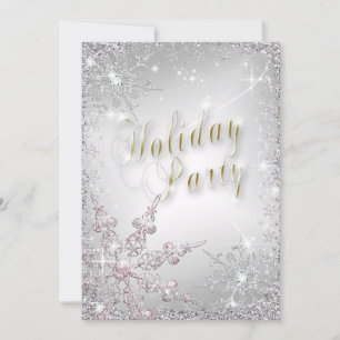 Elegant Snowflakes Pink Frost Holiday Party Invit Invitation