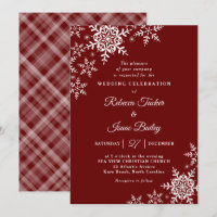 Elegant Snowflakes Plaid Red Wedding Invitation