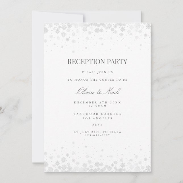 Elegant Snowflakes Reception Invitation Card (Front)
