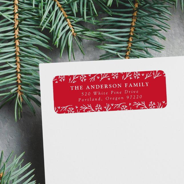 Elegant Snowflakes Red Holiday Return Address Label (Creator Uploaded)