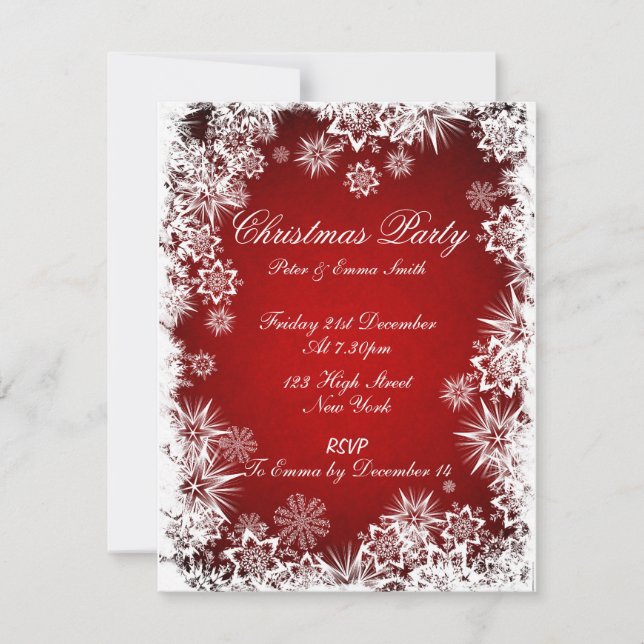 Elegant Snowflakes Red Party Invitation (Front)