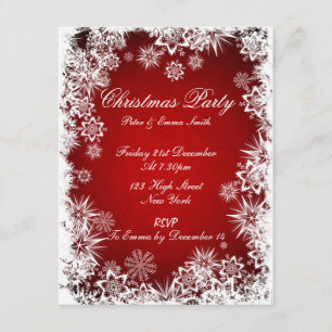 Elegant Snowflakes Red Party Invitation