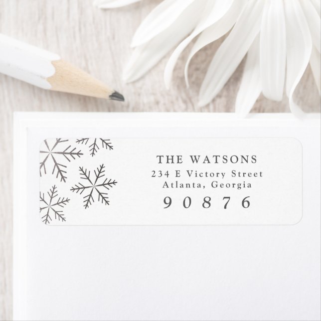 Elegant Snowflakes Silver Modern Return Address Label (Insitu)
