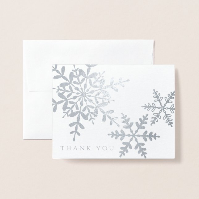 Elegant Snowflakes Simple Modern Thank You Silver Foil Card (Front With Envelope)