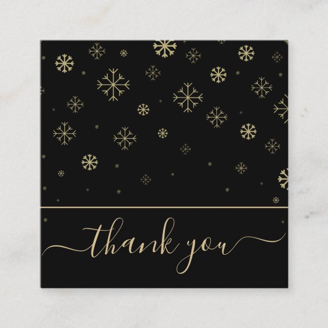 Elegant Snowflakes Thank You Customer Modern Black Square Business Card (Front)