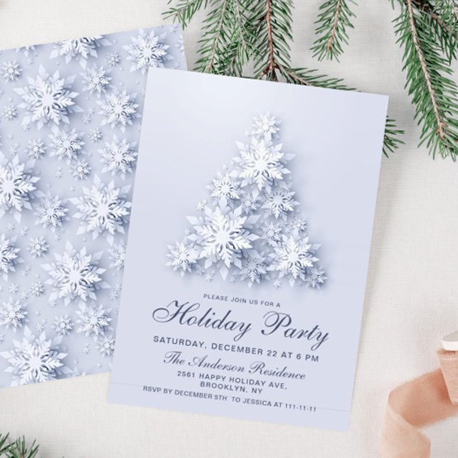 Elegant Snowflakes Tree Holiday Christmas Party Invitation (Creator Uploaded)