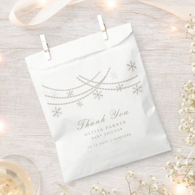 Elegant Snowflakes Winter Baby Shower  Favour Bag (Clipped)