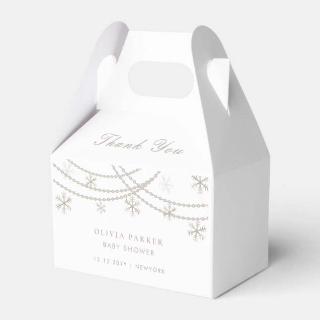 Elegant Snowflakes Winter Baby Shower  Favour Box (Front Side)