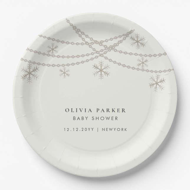 Elegant Snowflakes Winter Baby Shower Paper Plate (Front)