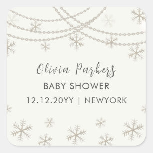 Elegant Snowflakes Winter Baby Shower Square Sticker