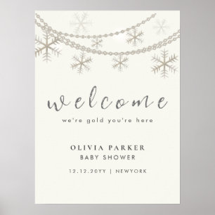Elegant Snowflakes Winter Baby Shower Welcome  Poster