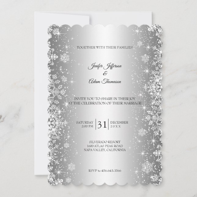 Elegant snowflakes winter wedding Invitation (Front)