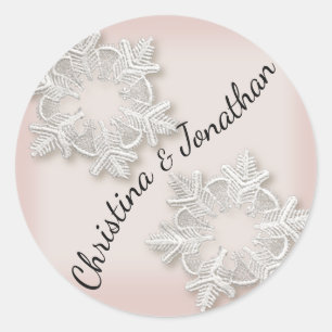 Elegant Snowflakes Winter Wedding Round Stickers