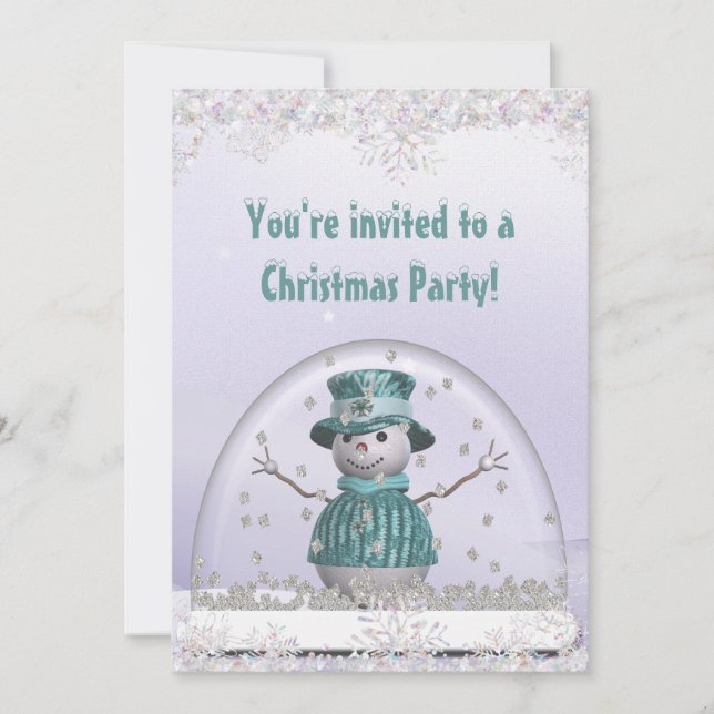 Elegant SnowGlobe & Snowman Christmas Party Invitation (Front)