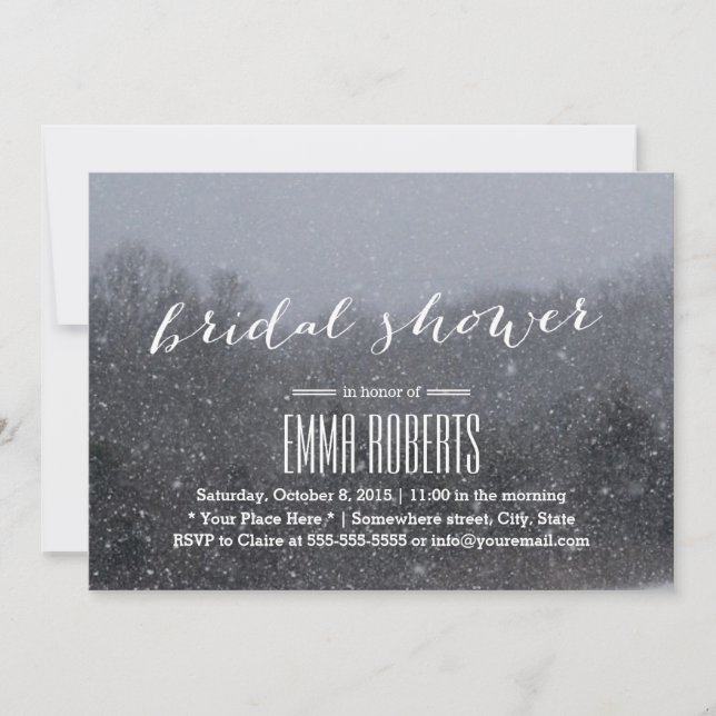 Elegant Snowing Winter Bridal Shower Invitations (Front)