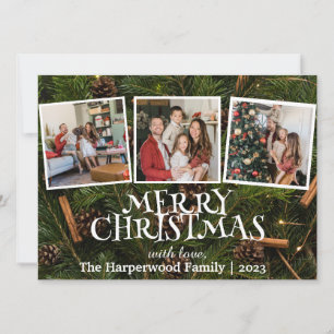 Elegant Snowman Joy Christmas Family Photo Collage Holiday Card