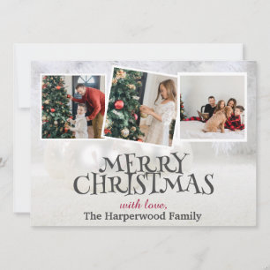 Elegant Snowman Joy Christmas Family Photo Collage Holiday Card