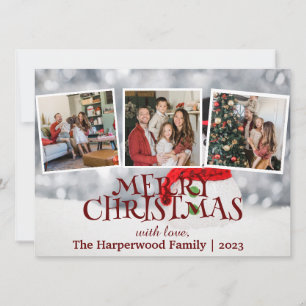 Elegant Snowman Joy Christmas Family Photo Collage Holiday Card