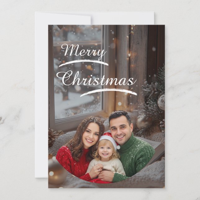 ❄️Elegant Snowy Christmas Family Photo Card (Front)