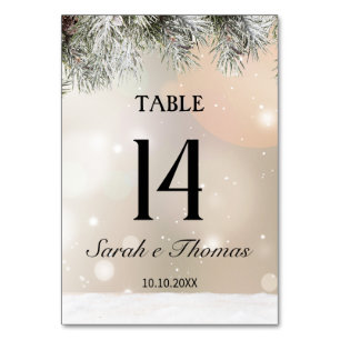 Elegant snowy Christmas table number