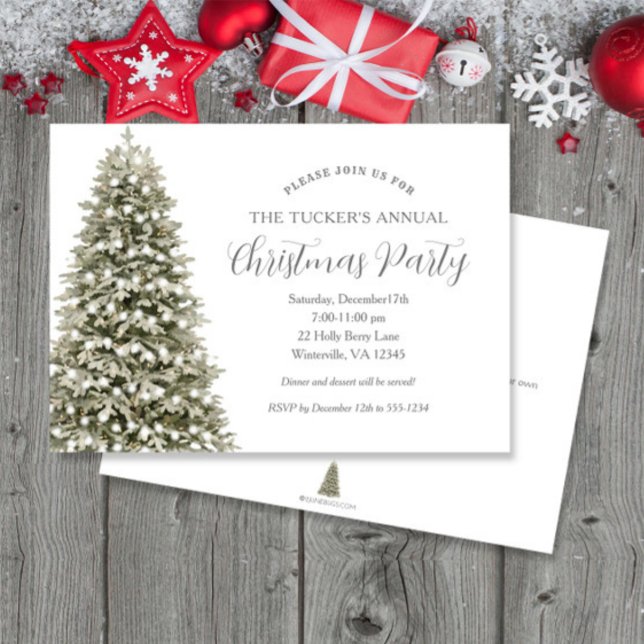 Elegant Snowy Christmas Tree Christmas Party Invitation (Creator Uploaded)
