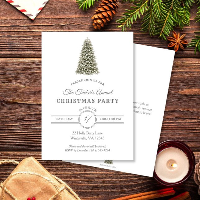 Elegant Snowy Christmas Tree Christmas Party Invitation (Creator Uploaded)