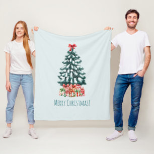 Elegant Snowy Christmas Tree Mint Green Fleece Blanket