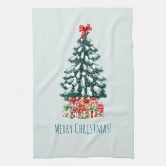 Elegant Snowy Christmas Tree Tea Towel