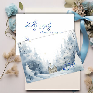Elegant Snowy Landscape Winter Trendy Wedding RSVP Card