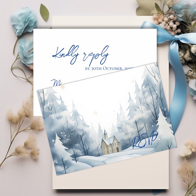 Elegant Snowy Landscape Winter Trendy Wedding RSVP Card (Elegant Snowy Landscape Winter Trendy Wedding RSVP Card)