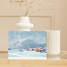 Elegant Snowy Mountain Village Foil Holiday Card