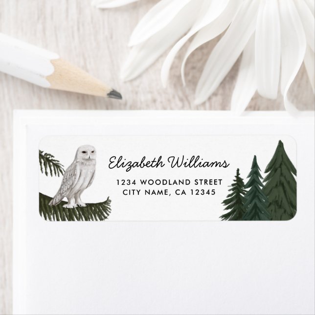Elegant Snowy Owl Return Address Label (Insitu)