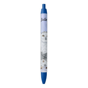 Elegant Snowy Owl Winter Wildlife Black Ink Pen