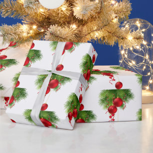 Elegant Snowy Red Christmas Balls Christmas Wrapping Paper